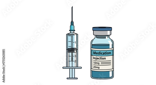 Medical Syringe and Vial of Medication for Injection.