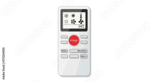 White Air Conditioner Remote Control with Digital Display and Red Power Button.