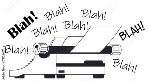 Vintage Typewriter with Paper. Vector Image.