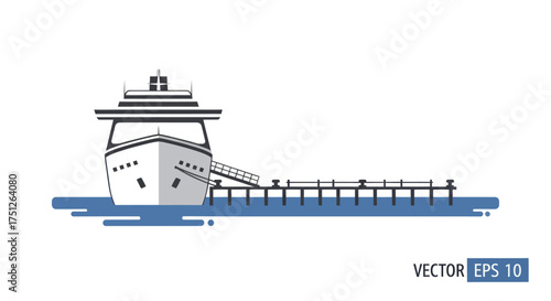 Vector Illustration of a White Cruise Ship at Pier.