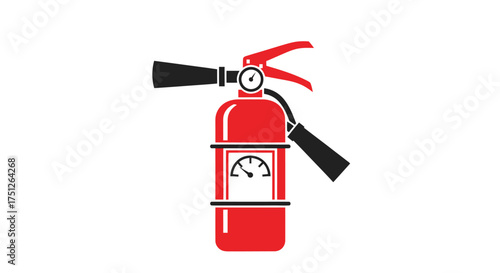 Red Fire Extinguisher with Pressure Gauge and Black Nozzle.