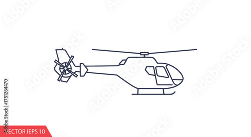 Line Art Illustration of a Helicopter with Main Rotor and Tail Rotor.