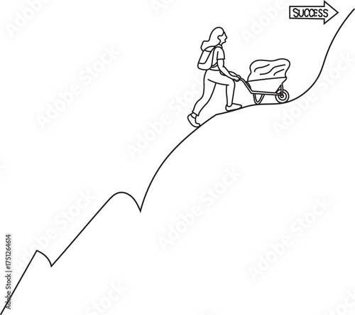 woman achieve success line art vector.