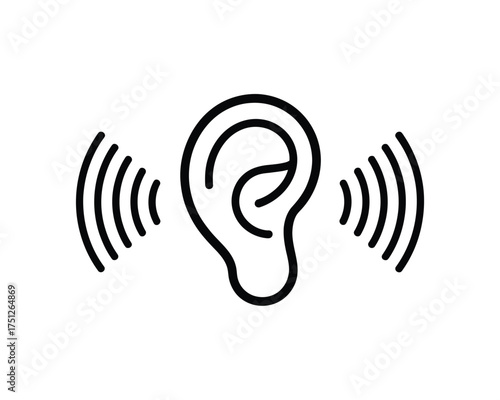 Artistic vector illustration of an ear with sound waves scalable eps icon silhouette