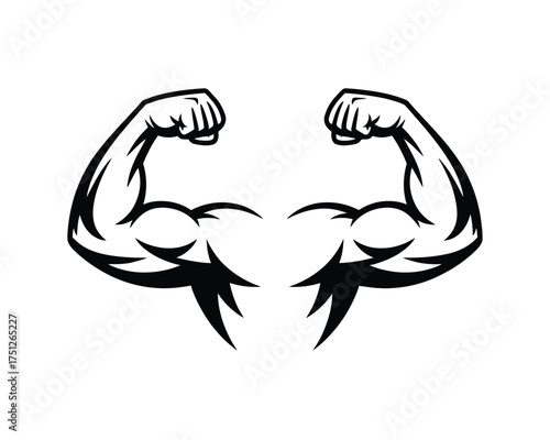Muscular biceps arms flexing vector illustration for fitness and strength icon silhouette