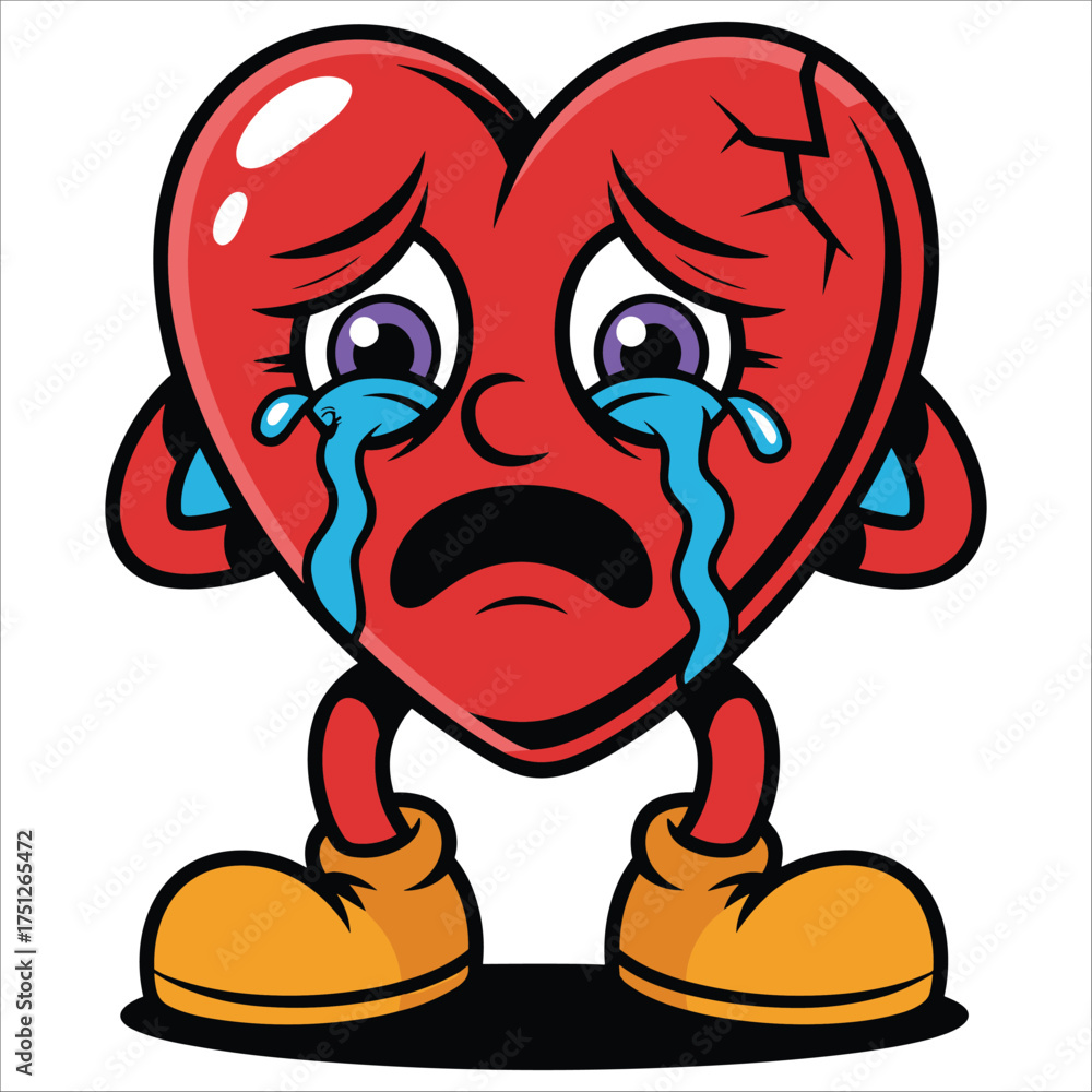 Fototapeta premium Heartbroken character depicting sadness and emotional pain in cartoon style illustration