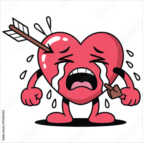 Crying heart with arrow through it expressing sadness and heartbreak symbolizing painful love emotions illustration