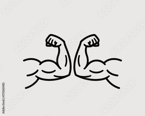 Minimalist vector illustration of two flexing bicep arms strong muscles power icon silhouette