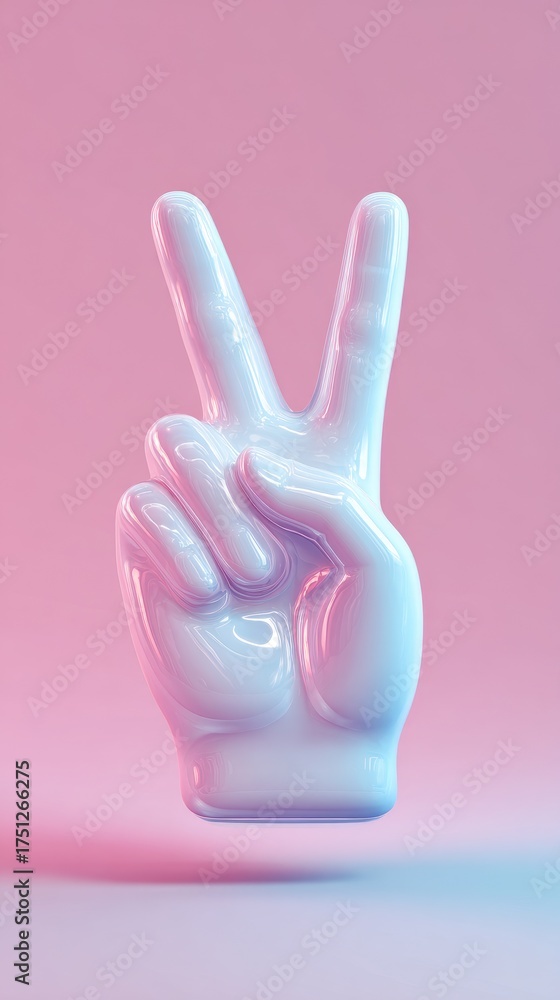 Obraz premium Hand Gesture Symbolizing Peace and Victory on Pink Background.