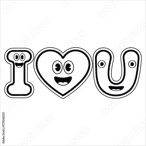 Charming i love you typography with cute cartoon face embellishments for valentine's day and romantic expressions illustration
