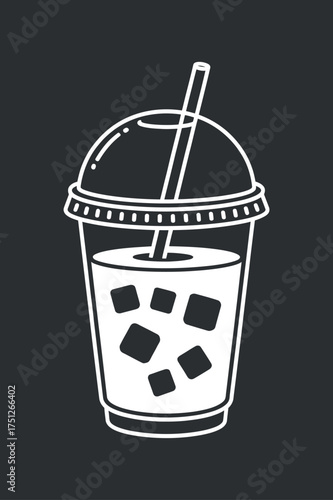 White Iced Coffee Silhouette Icon Graphic Element, Refreshing Drink Illustration Simple