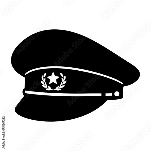 Veterans day vector illustration of a black military peaked cap with star and wreath emblem design