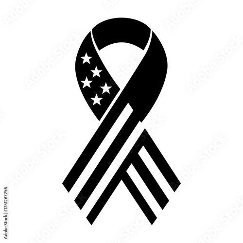 Veterans day vector black ribbon with stars and stripes design symbolizing patriotism and support