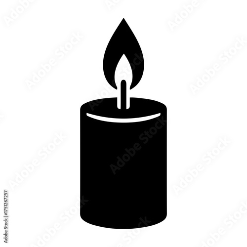 Veterans day vector illustration of a single black candle with a bright flame on a transparent background