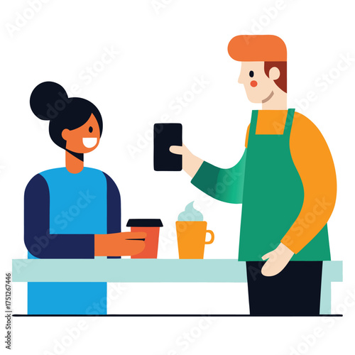Person pays for coffee with smartphone paying mobile payment