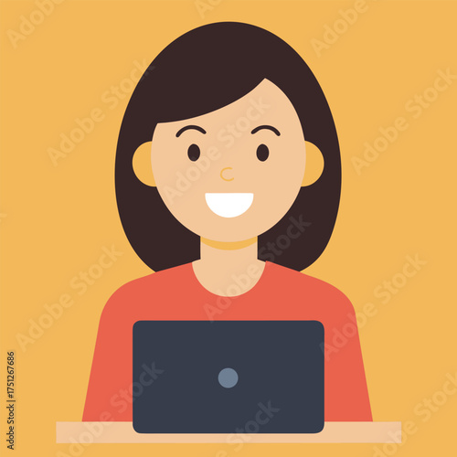 Woman smiling using laptop computer technology