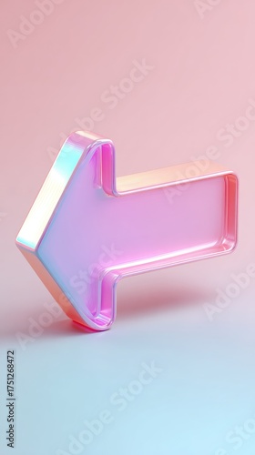 Iridescent Arrow Sign on Pink and Blue Background.