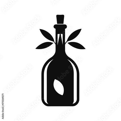Olive Oil Bottle Black Silhouette Vector Icon