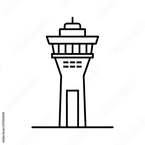 Airport Control Tower Outline Line Art Vector