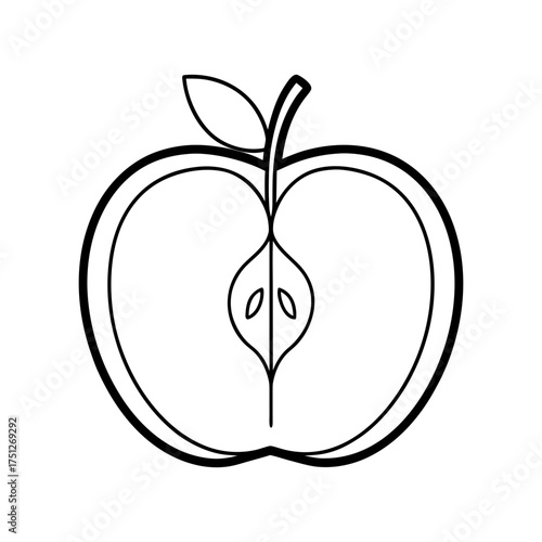 Apple Half Outline Line Art Vector