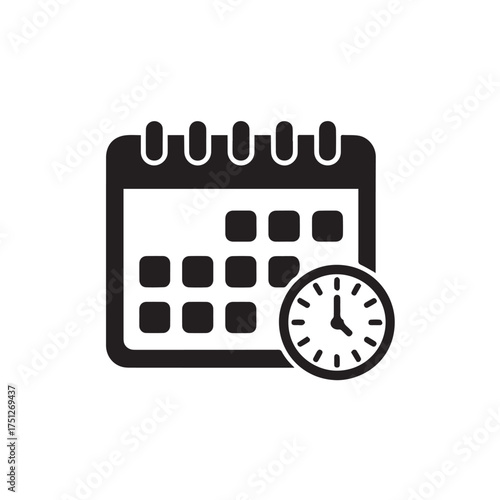 Vector art of calendar icon with a clock symbol indicating time