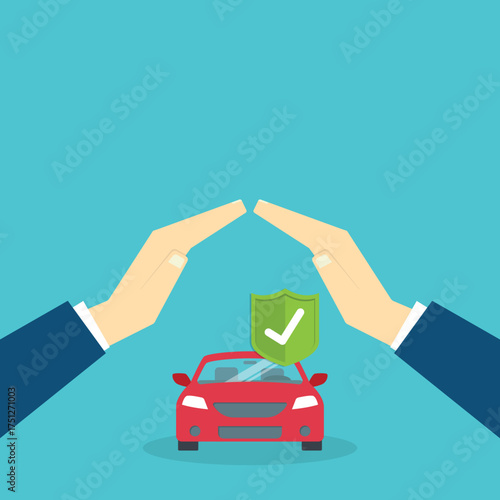 Car with a protective hands. For security concepts, protection of private property. Insurance, mortgage, credit.	
