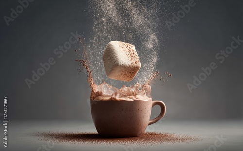 Hot Cocoa With a Marshmallow Floating Above in a Cozy Kitchen Setting During ...