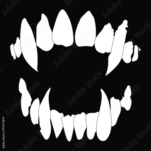 Large Fangs Vampire Teeth Mouth Halloween Design Vector