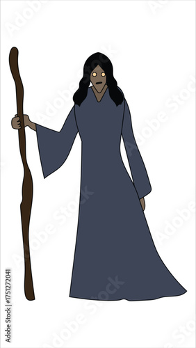 Mysterious Woman in Witch Cloak and Hood Silhouette Vector