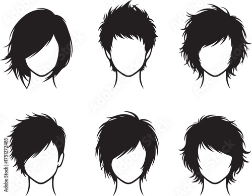 Collection of different hairstyle set vector, isolated on white background
