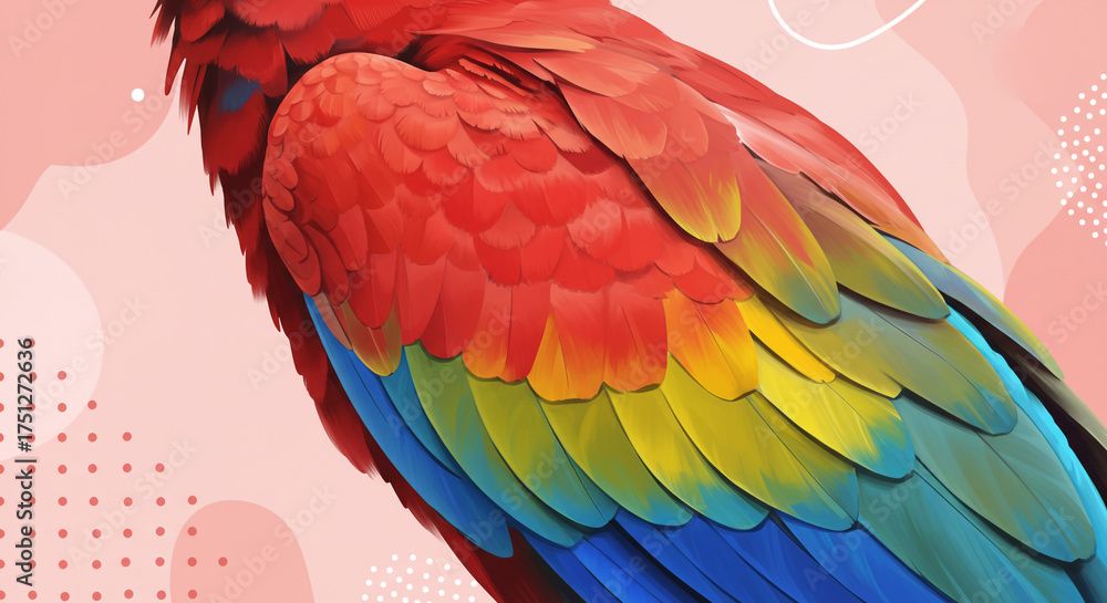 Fototapeta premium Stunning scarlet macaw feathers with vibrant colors create a playful and exotic design perfect for adding a tropical touch to any project