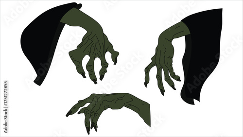 Pair of Spooky Witch Hands and Fingers Vector