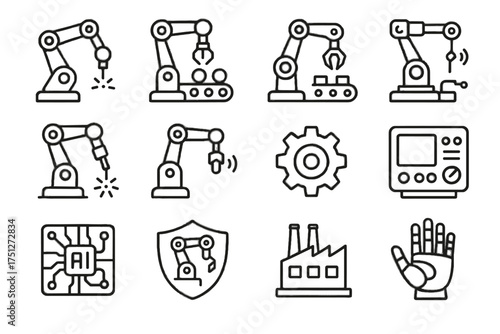 Line hand vector robotic tool icon sensor conveyor claw safety ai