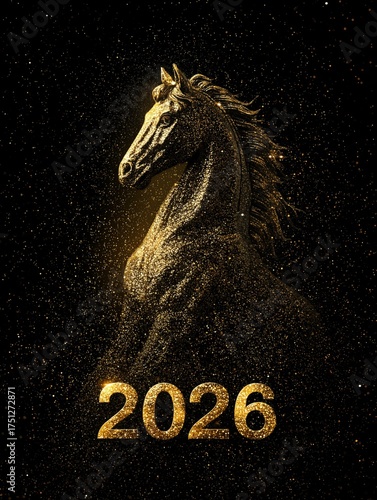 Golden Horse Figure Shines With Sparkle and Glamour for New Year Celebration ...