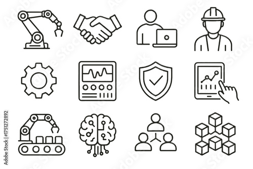 Safety gear brain ai icons robotic robotics data conveyor collaborative panel icon