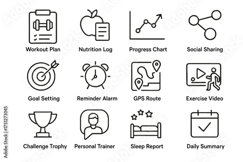 Icon summary plan sleep sharing challenge progress chat social vector app fitness