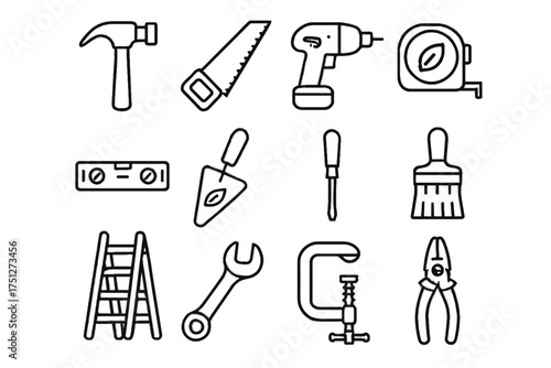 Tool vector clamp housing trowel pliers eco wrench drill paintbrush screwdriver ladder