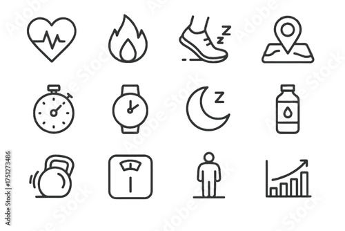 Chart minutes fitness progress distance bmi pace vector metrics active heart icon