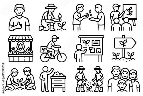 Icon sign volunteer seed garden farming icons farmer urban gardener watering community