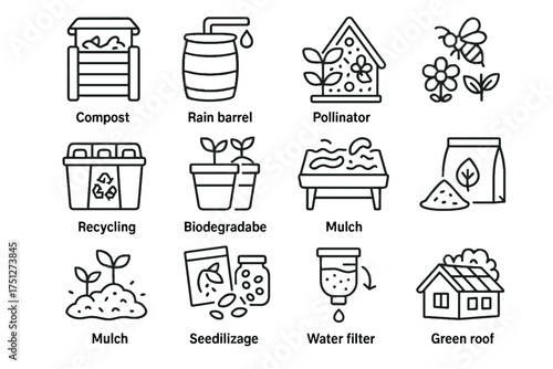 Urban icons eco station vector icon worm habitat recycling farming green roof