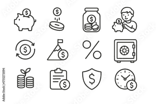 Icon personal finance vector icons slip deposit transfer percentage automatic savings safe