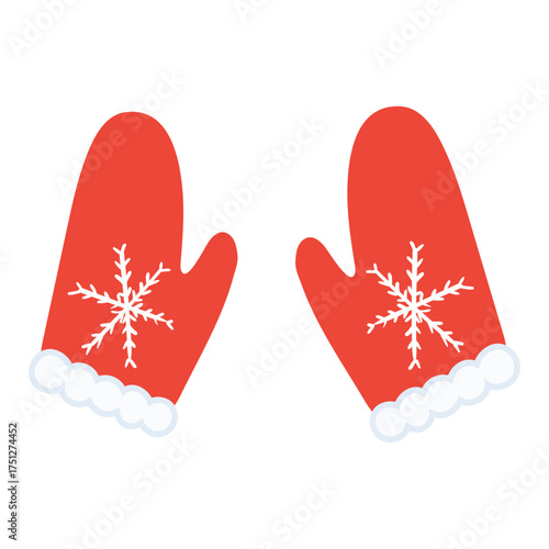 Warm fur trimmed mittens isolated on transparent. Hand drawn flat vector illustration. Traditional holiday, Xmas, New Year, seasonal design element, winter clothes clip art