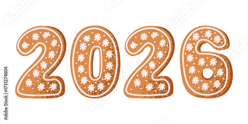 Festive flat vector banner with gingerbread and festive treats. Perfect for Christmas and New Year 2026 web advertising, social media posts and digital marketing.