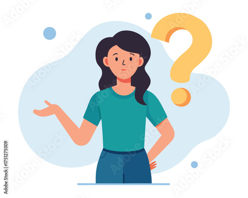 Girl with Question Marks Around Head Concept Drawing