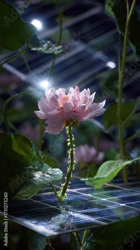 Lotus flower blooming in serene pond with sunlight filtering through leaves
