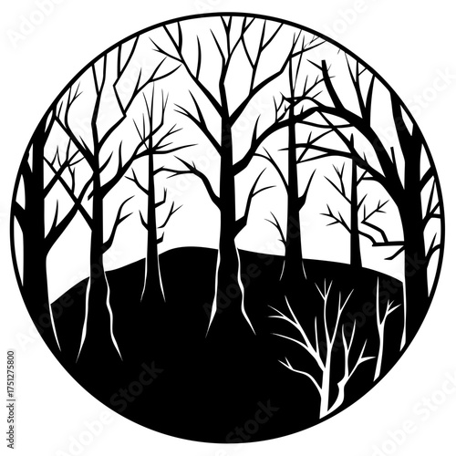 Spooky bare trees forest silhouette vector illustration scalable eps icon for halloween and nature designs silhouette White background