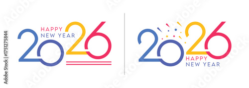 Happy new year 2026 graphic with colorful numbers and festive celebration elements