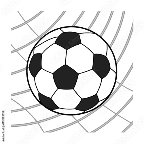 Classic black and white soccer ball emblem with net texture detail sport symbol for football games and championship branding