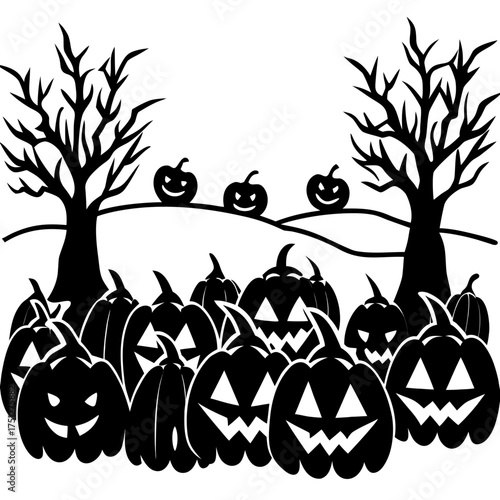 Spooky halloween pumpkin patch silhouette vector illustration scalable icon for festive graphic design silhouette White background