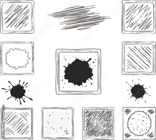 Set of hand drawn grunge textures and sketchy frames.